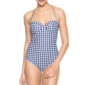Gap One piece swimsuit molded bandeau blue gingham M
